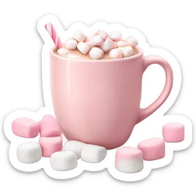 light pink mug of hot chocolate with pink and white mini marshmallows  sticker
