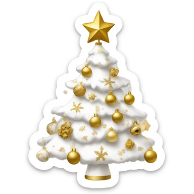 White Christmas tree with gold and white ornaments  sticker