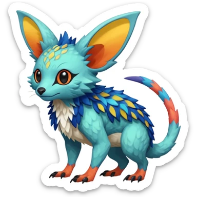 Rare realistic exotic edgy epic pretty beautiful handsome gorgeous aesthetic colorful vibrant Vernid-Trico-species-Fakemon-creature by LiLaiRa, random markings, tufted ears, full body sticker