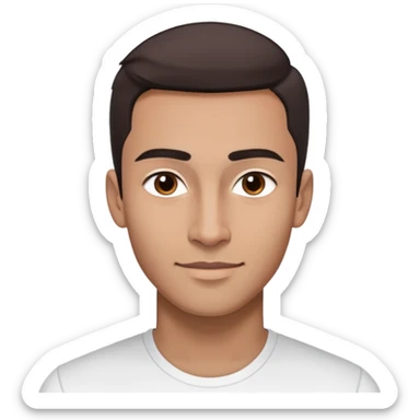 Energetic dancer-like man in his late 20s with light brown complexion, elongated face, fine jawline, high cheekbones, intense brown eyes, medium eyebrows, straight narrow nose, expressive friendly smile, short dark hair styled fresh and modern, vibrant pose, wearing a white fitted athletic shirt sticker