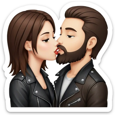 A rocker girl with kissing a brunette boy with a beard and leather jacket  sticker