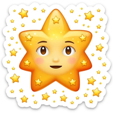 shooting star with a contemplative face, surrounded by tiny sparkles, emoji style sticker