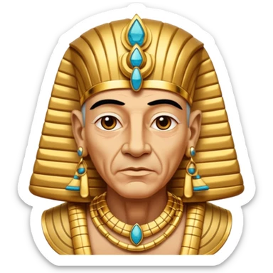 An aging pharaoh with deep wrinkles, elaborate gold jewelry, and a wise commanding gaze.
 sticker