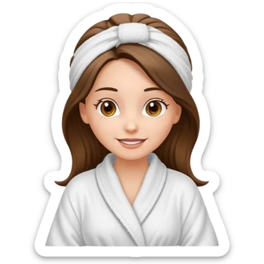 happy white long brunette hair girl with hazel eyes in a bathrobe and her hair tied up in a towel sticker