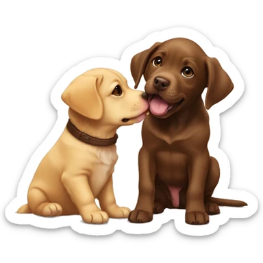 Golden retriever playing with chocolate lab pitbull puppy sticker