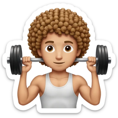 curly haired boy lifting weights at the gym sticker