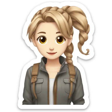 anime girl light brown hair and a ponyrtails wearing cool clothes sticker