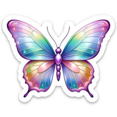 Pastel sparkly glittery iridescent transparent rainbow crystal butterfly sticker