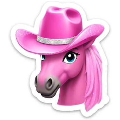 Pink sparkly pony with a pink cowgirl hat  sticker