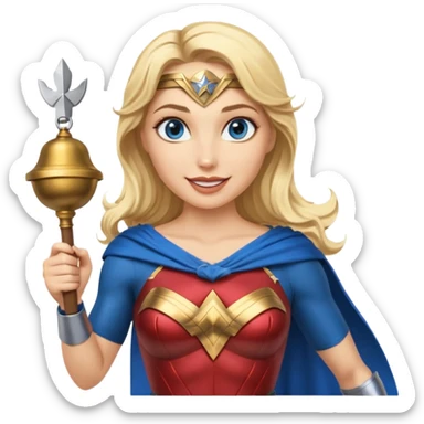 Blonde blue eyes Wonder Woman holding bell and baton sticker