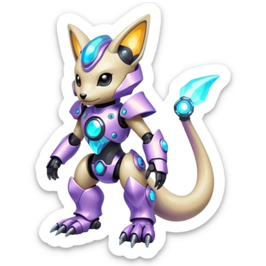 Mechanical Nebulae Pastel Hot Exotic Lush Warm Cute Adorable Colorful Shiny Iridescent Futuristic Modern Cybernetic Protogen-Fakémon-Pokémon-creature-fusion (full body) sticker