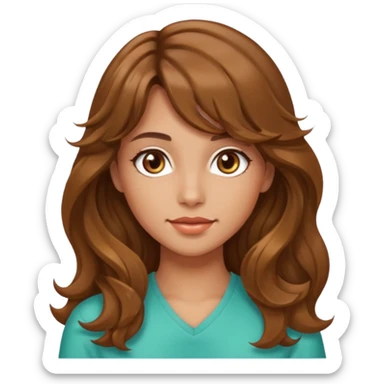 beautiful girl with wavy long hair and side-swept bangs, tan skin, and hazel eyes sticker