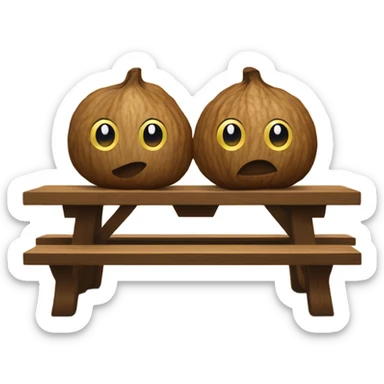 A pair of walnuts resting on a picnic table sticker