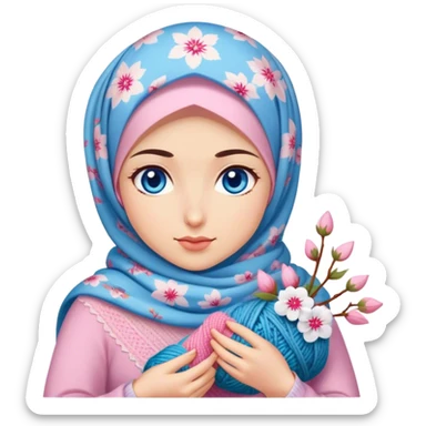 Turkish beautiful finish Konya girl blue eyes with floral hijab does knitting sakura  sticker