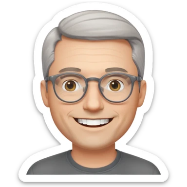 40 yr old pale white man, grey side swept hair, round glasses, big smile, white teeth, handsome sticker