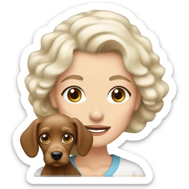 blue eyed old blonde lady with brown Cockapoo puppy dog sticker