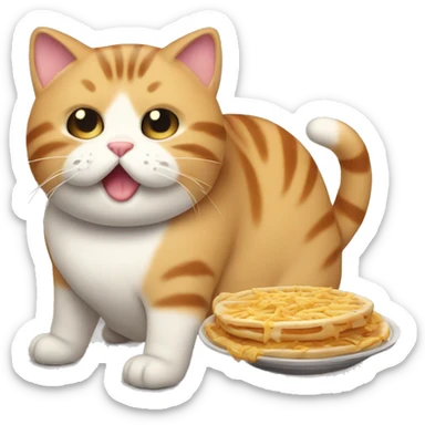 Un gatito gordito comiendo sticker