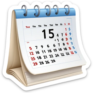 Calendar with marked date showing the 15th, desk calendar with torn pages sticker