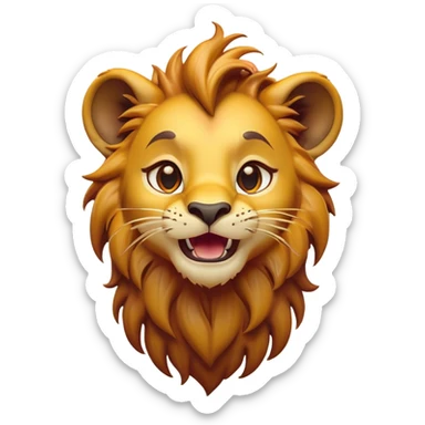 Cinematic Comical Lion Cub Portrait Emoji, Head tilted dramatically with an exaggeratedly amused expression, featuring a striking tawny Fur with a flamboyant mane and wide, expressive amber eyes filled with playful disbelief, Simplified yet hilariously expressive features, highly detailed, glowing with a slightly sassy glow, high shine, dramatic yet playful, stylized with an air of cheeky jungle mischief, bright and endearing, soft glowing outline, capturing the essence of a spirited and over-the-top Lion Cub, so meme-worthy it feels like it could roar its way into internet fame instantly! sticker