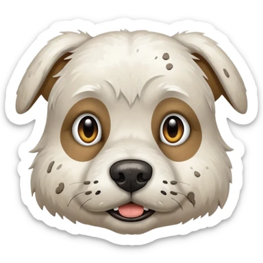very muddy and dirty white dog face that doesnt look like pattern sticker