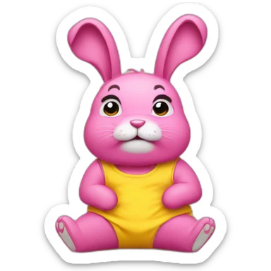 Pink rabbit crying hard, wears yellow teeshirt sticker