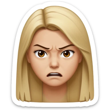 Mujer color de piel moreno claro, con cabello rubio largo, lacio y suelto, ojos negros, enojada  sticker