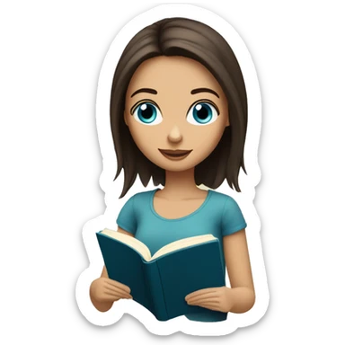 bob haired Brunette with blue eyes Girl reading a book  sticker