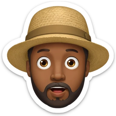 Black male, goatee beard, hat on, surprised facial expression sticker