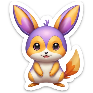 Cute big-eyed Purple and orange colorful iridescent Emolga-Victini-Pichu-Dedenne-fusion sticker
