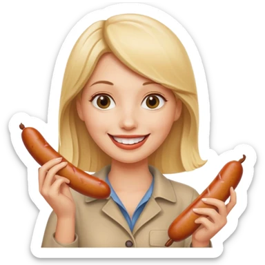 Naked blonde with both hands holding weiner sticker