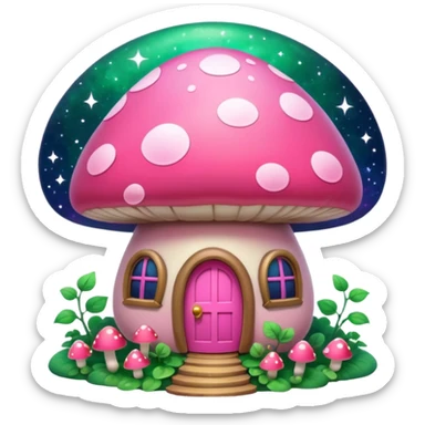 Pink girly Galaxy mushroom house covered in vines sticker