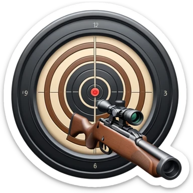 A detailed rifle with iron sights aimed at a target with concentric rings. The target is centered, emphasizing accuracy and focus in sports shooting, with no shooter visible, just the rifle and target in a calm, precision-driven setting sticker