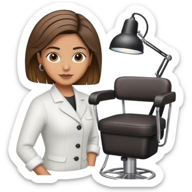 Hispanic hairstylist behind styling chair sticker