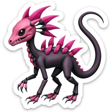 Magenta, black and white skeletal Meloetta-Salandit-Gorebyss-Salazzle-Pokémon-Fakémon-creature-fusion-hybrid sticker