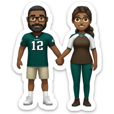 Heavy Brown guy no glasses with beard mustache and brown girl with glasses and her hair in a bun in Philadelphia eagles clothes holding hands sticker