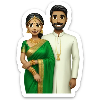 bride in green saree and groom in south indian dress sticker