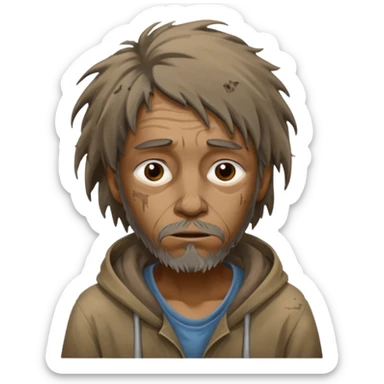 very dirty looking homeless person very very dirty and smelly looking face only, not old with stains everywhere and messy hair sticker