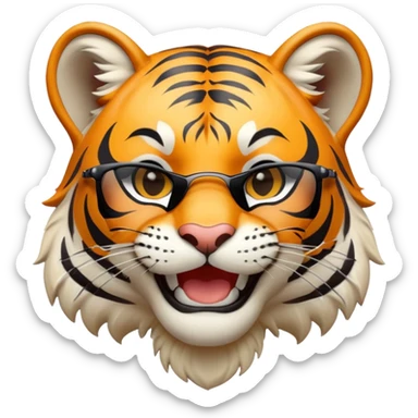 female energetic anthropomorphised tiger in sports clothes, wearing dark sunglasses, head and shoulders only, smiling sticker