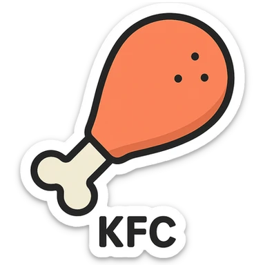 KFC chicken drumstick, color outline icon style, black outlines with color fill, playful and clear sticker