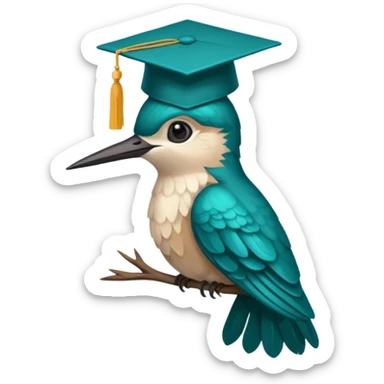 Un colibri con birrete de graduación y que el colibrí sea turquesa oscuro, que este se vea bastante realista  sticker