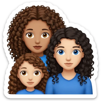 Two best friends .bestie 1: beige skin with brown long hair and blue eye. Bestie 2:mixed race skin with curly black hair and brown eye sticker