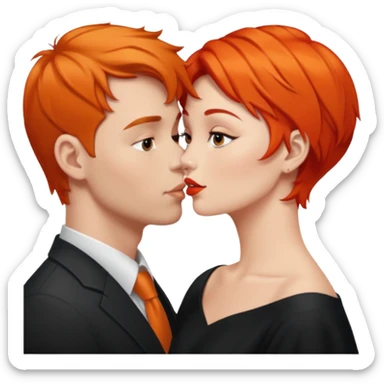 simulación de beso entre hombre blanco y pelo cagé con una mujer de pelo naranja sticker