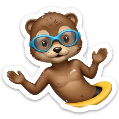 A sleek otter swimmer wearing goggles, splashing through the pool with tiny floating kickboard. sticker