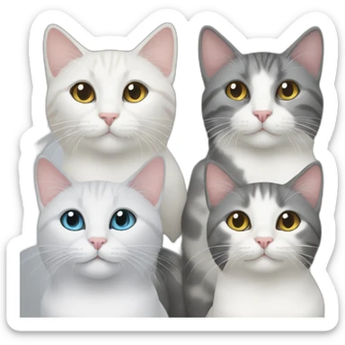 two white and one gray cat 3 cats sticker
