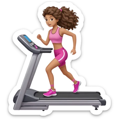 Gym brunette girl tan treadmill pink girly big wavy hair sticker