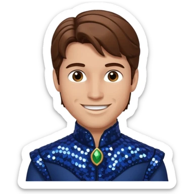 Prince Fiyero from the Wizard of Oz with brown hair, dark blue sequin outfit sticker