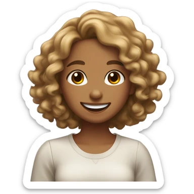 tan skin girl with shoulder length curly hair with a middle part and brown eyes laughing  sticker