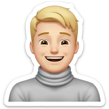 guy with hands crossed over neck with laughing/crying face sticker