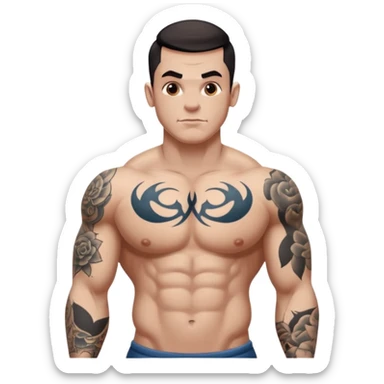 tattoo man, white skintone, more highlight the tattoo, body builder, heavy tattoos on fully chest, more tattoos on the body, more visible tattoo, big tattoos, tattoos on face. sticker