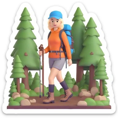 Outdoorsy woman with hiking boots and forest background, Melissa Backwoods sticker